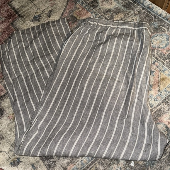 Coldwater Creek Sz XL gray white stripe back elastic front ties 100% linen pants - Picture 2 of 9